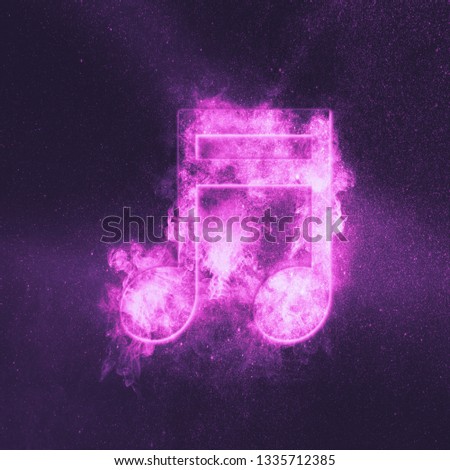 Sixteenth beamed music note symbol. Abstract night sky background