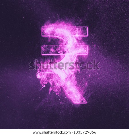 Indian Rupee sign, Indian Rupee symbol. Monetary currency symbol. Abstract night sky background. 