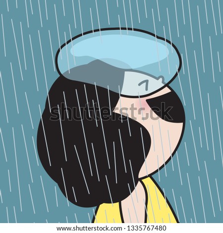 Cheerful Girl Having Fun With Giant Raindrops That Falling On Her Head Concept Card Character illustration