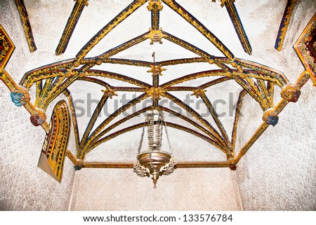 Decorated mudejar ceiling of  La Casa De Pilatos, Seville In Spain.