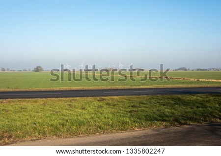 Windfarm flat agricultural landscape, Lincolnshire, UK