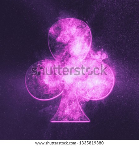 Clubs symbol. Playing card. Abstract night sky background
