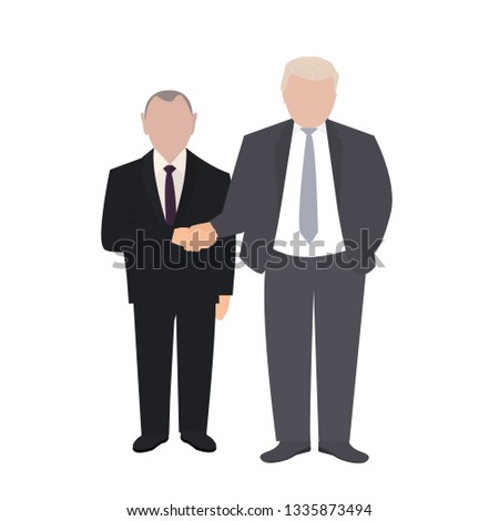 Presidential candidate shaking hand. People shaking hands. Two business partners. Co-working process vector illustration. President debates.