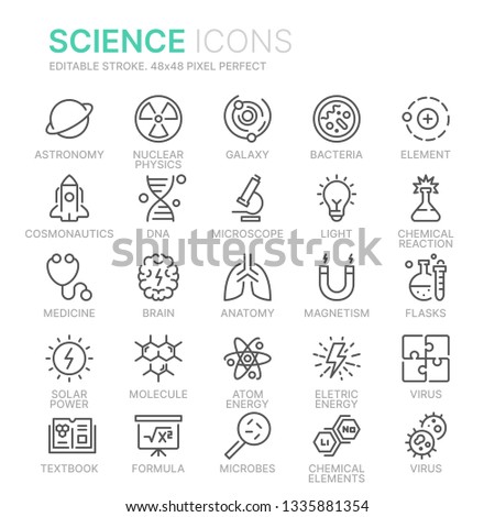 Collection of science line icons. 48x48 Pixel Perfect. Editable stroke