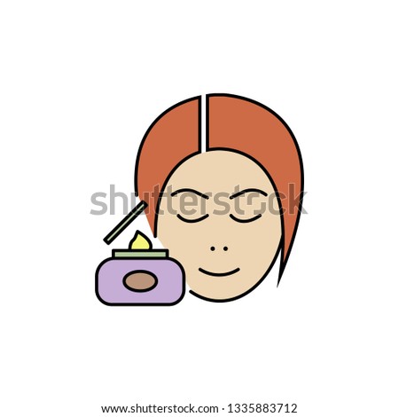 Skin care vector color icon, cosmetic cream, woman's face 