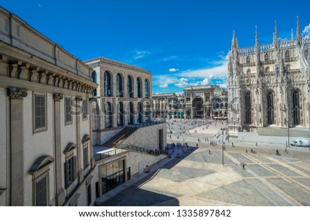 Milan Duomo square with a view of the museum of the twentieth century Royalty-Free Stock Photo #1335897842