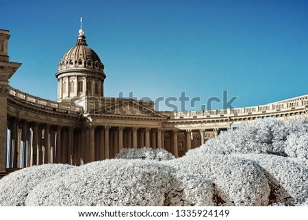 Infrared photo taken by a special modified camera with infrared filter. The Kazan Cathedral, Saint-Petersburg.