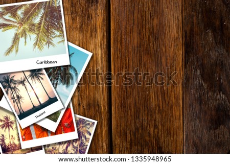 Promo web banner with empty copy space. Holiday pictures on a wooden table.