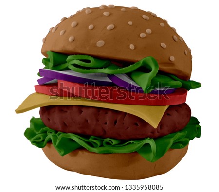 Hamburger handmade with plasticine. Fast food. Isolated on white background – Image