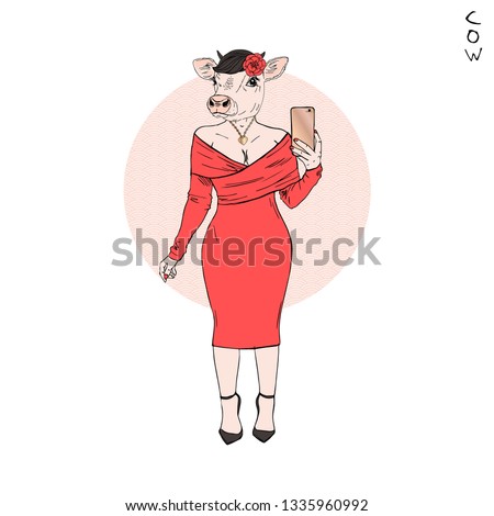 Cow zodiac sign. Chinese animal feminine horoscope. Anthropomorphic mascot character. Chinese New Year