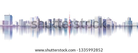 Asia Business concept for real estate and corporate construction - panoramic urban city skyline view with reflection for mock up in Tokyo, Japan