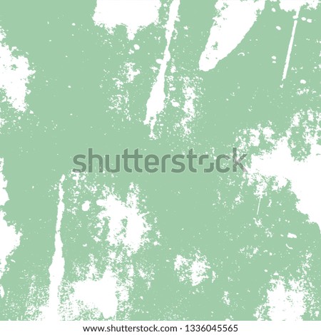 Distressed spray green grainy back texture. Grunge dust messy background. Dirty powder rough empty cover template. Aged splatter crumb wall backdrop. Weathered aging design element. EPS10 vector