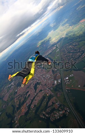 Skydiving wing suit flying in Brazil