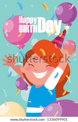 birthday card with little girl celebrating