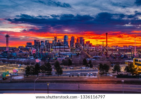 Colorful Morning Sunrise Over Downtown Denver Skyline in Colorado