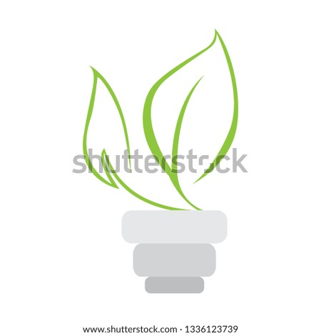 Leaves outline in a lightbulb. Eco icon. Vector illustration design