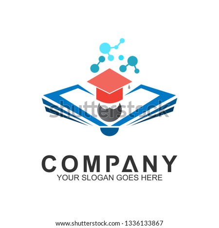
book with people wearing toga hats, education and science logo design
