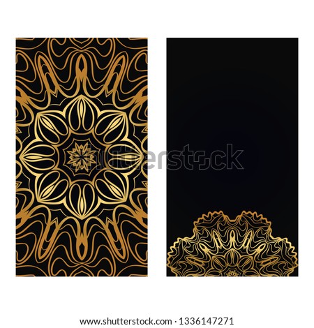 Luxury Vintage Invitation Or Wedding Card. Vector Illustatration. The Front And Rear Side. Gold on black color.