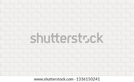 White ceramic wall tiles texture background. Classic white metro tile. Panoramic picture. Royalty-Free Stock Photo #1336150241