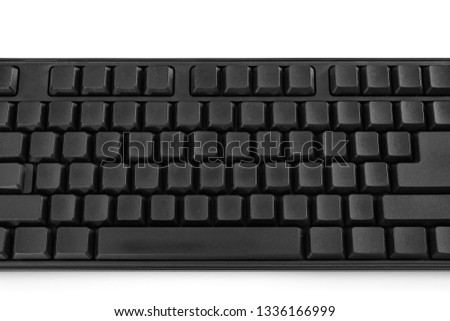 Black plastic wireless computer keyboards without symbols isolated on white background. Top view