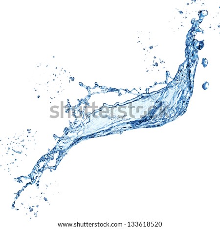blue water splash isolated on white background Royalty-Free Stock Photo #133618520