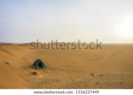"One night in the desert" Tent on the sand dunes of the desert in the state of Rajasthan, India