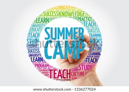Summer Camp word cloud collage with marker, education concept background