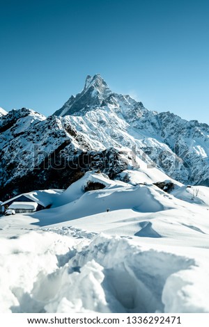 Annapurna Base Camp Trekking in Himalayan Mountains. Beautiful View with Snow.