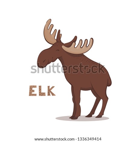 Vector illustration, a cartoon brown elk, isolated on a white background
