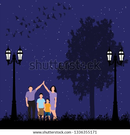 people in the evening in the park, family