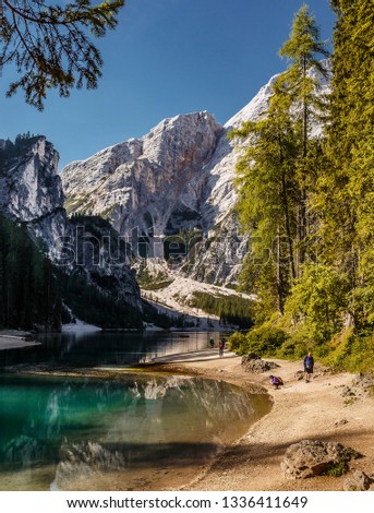 Incredible Nature landscape. Famous alpine place of the world Amazing Braies Lake with Seekofel mount on background. Awesome nature Scenery. Popular plase for photographers. Beautiful in the World
