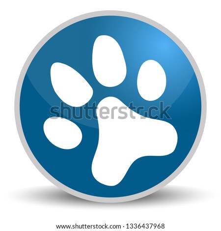 Paw on blue glossy round vector icon in eps 10. Editable modern design internet button on white background.