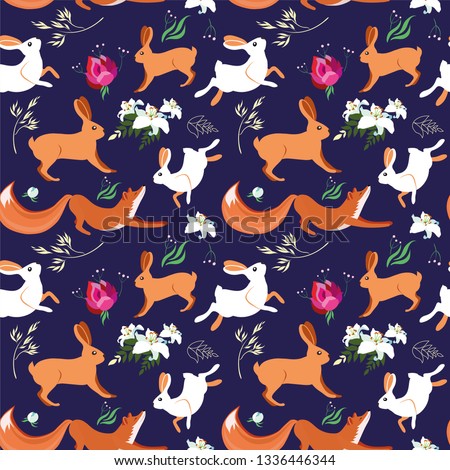 Vector illustration of a Fox and a hare.