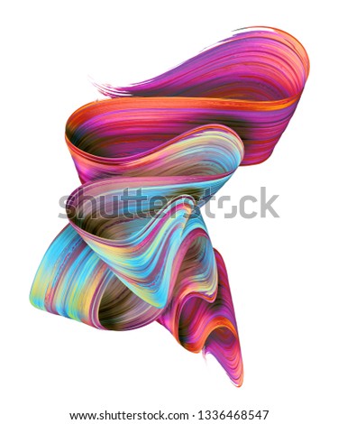 3d render, abstract brush stroke, neon smear, colorful folded ribbon, paint texture, artistic clip art, isolated on white background