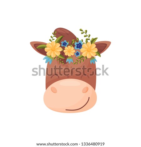 Horse head with flower wreath. Flora and fauna concept.