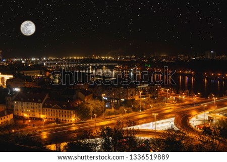 Beautiful panorama of Bratislava Downtown.View of night town.Traveling concept background.The landscape of the old historical city.