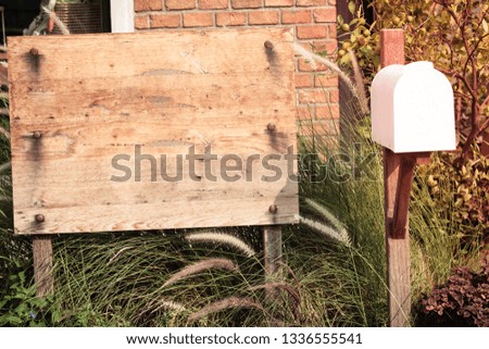 Wooden sign for words  on nature house background white white vintage letter post box