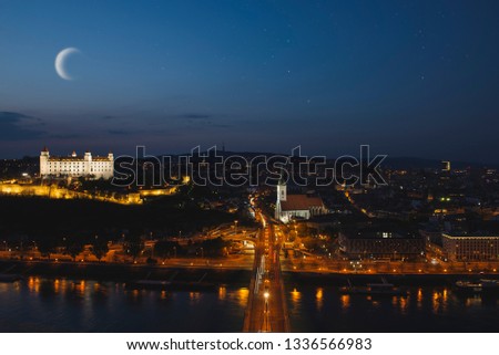 Beautiful panorama downtown .View of town during the sunset.Cityscape at twilight.Traveling concept background.The landscape of the old city.Architecture, buildings Slovakia Europe