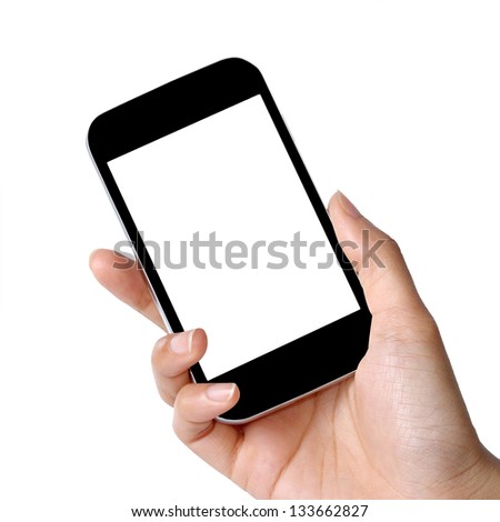 blank screen mobile phone in female hand