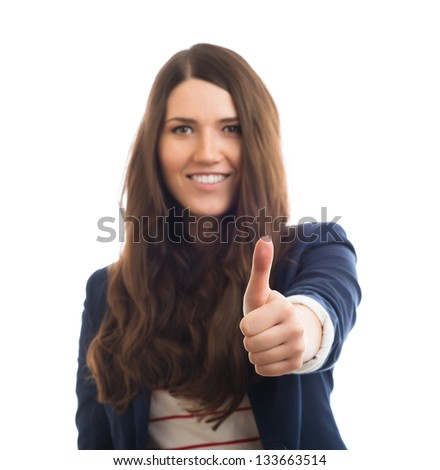 businesswoman holding thumb up