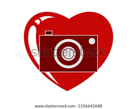 the camera icon with red love background for take a photo from your phone