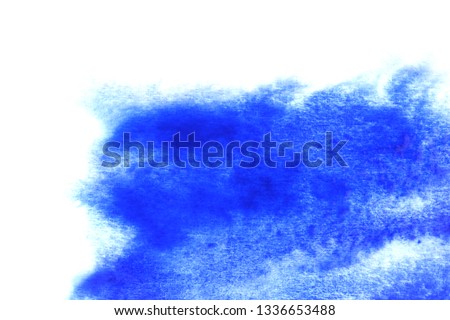 Abstract real hand painted blue watercolor splash on white paper background, Creative Design Templates