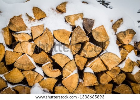 snow covered firewood pile