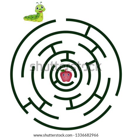 Cartoon maze for kids with cute caterpillar and apple