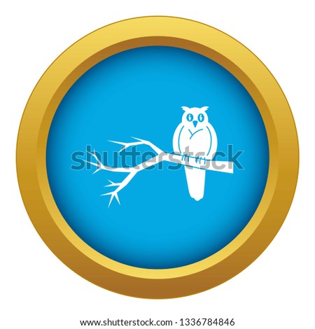 Owl on tree icon blue vector isolated on white background for any design