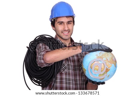 Electrician holding globe