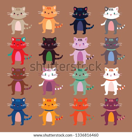 A large set of cute multi-colored cats. Funny cartoon kittens.