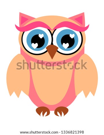 Cute owl with big eyes in a trendy coral color, design