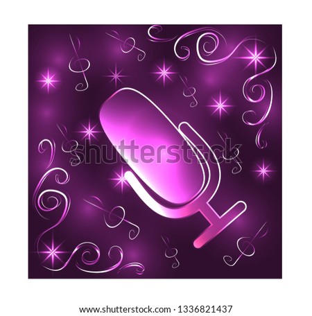 Neon Light Glowing Music with Microphone Symbol Illustration Graphic
