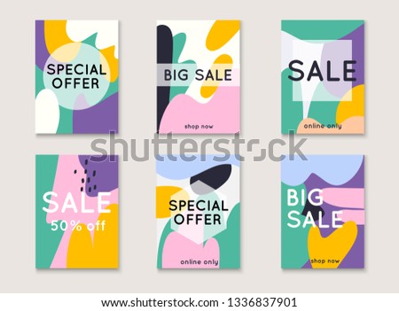 Set media banners with discount offer. Shopping background, label for business promotion. Can be used for website and mobile website banners, web design, posters, email and newsletter designs.